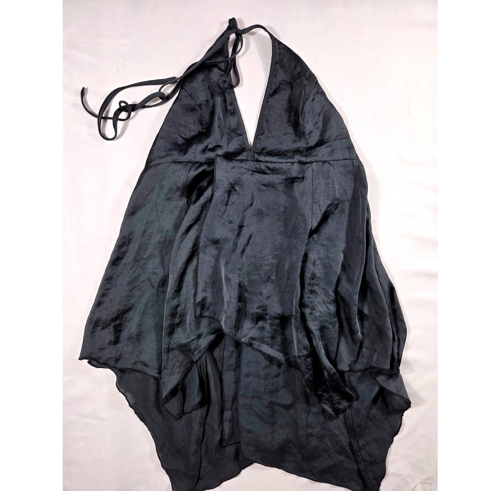 Silence + Noise Urban Outfitters Black Satin Handkerchief Hem Halter Top Large